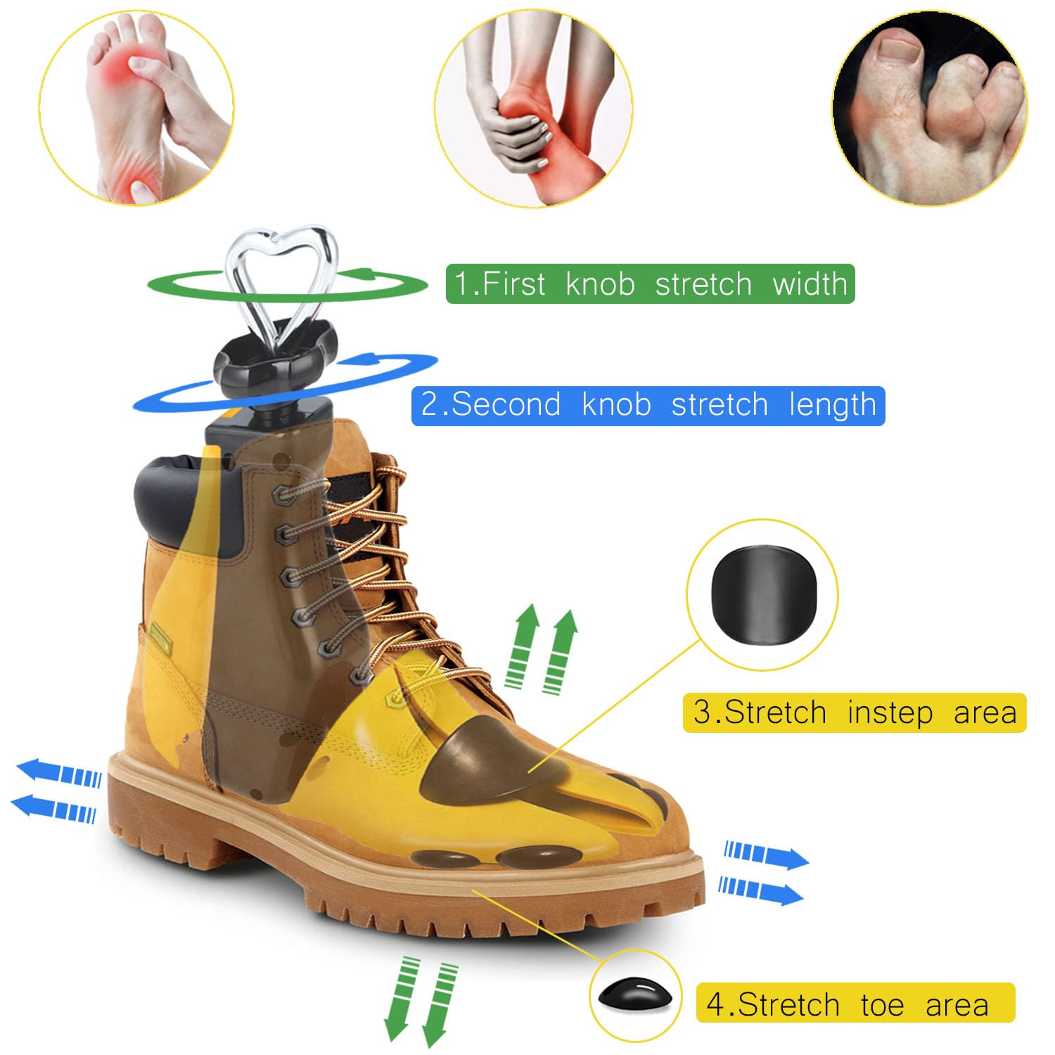 Hormas para Zapatos Ajustables Longitud y Anchura, Ensanchador de Zapatos con Calzador para Hombre y Mujer