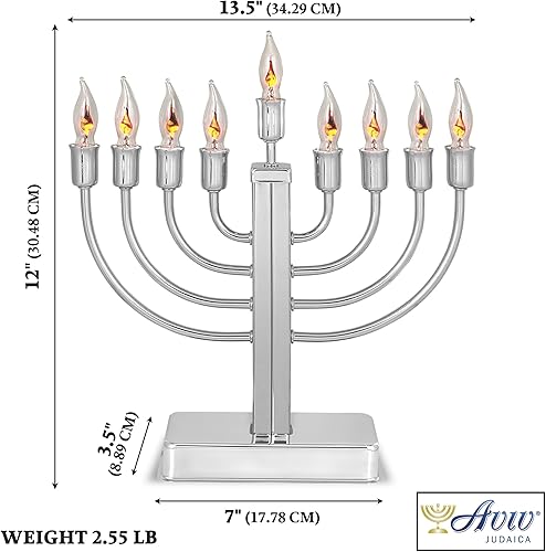 Miniatura 2 de Aviv Judacia Electric Hanukkah Menorah - Candelabro de metal cromado con bombillas parpadeantes sin llama, Janucá Menorá