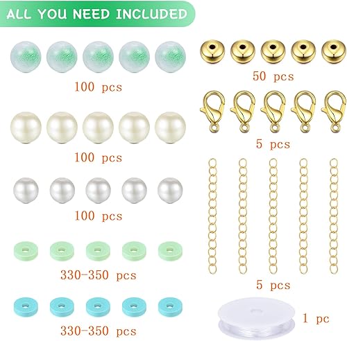 Miniatura 2 de NIUSIMAN 1000 cuentas para hacer pulseras con cuentas de vidrio de 0.315 pulgadas, hebras de arcilla polimérica redonda plana verde, cuentas de