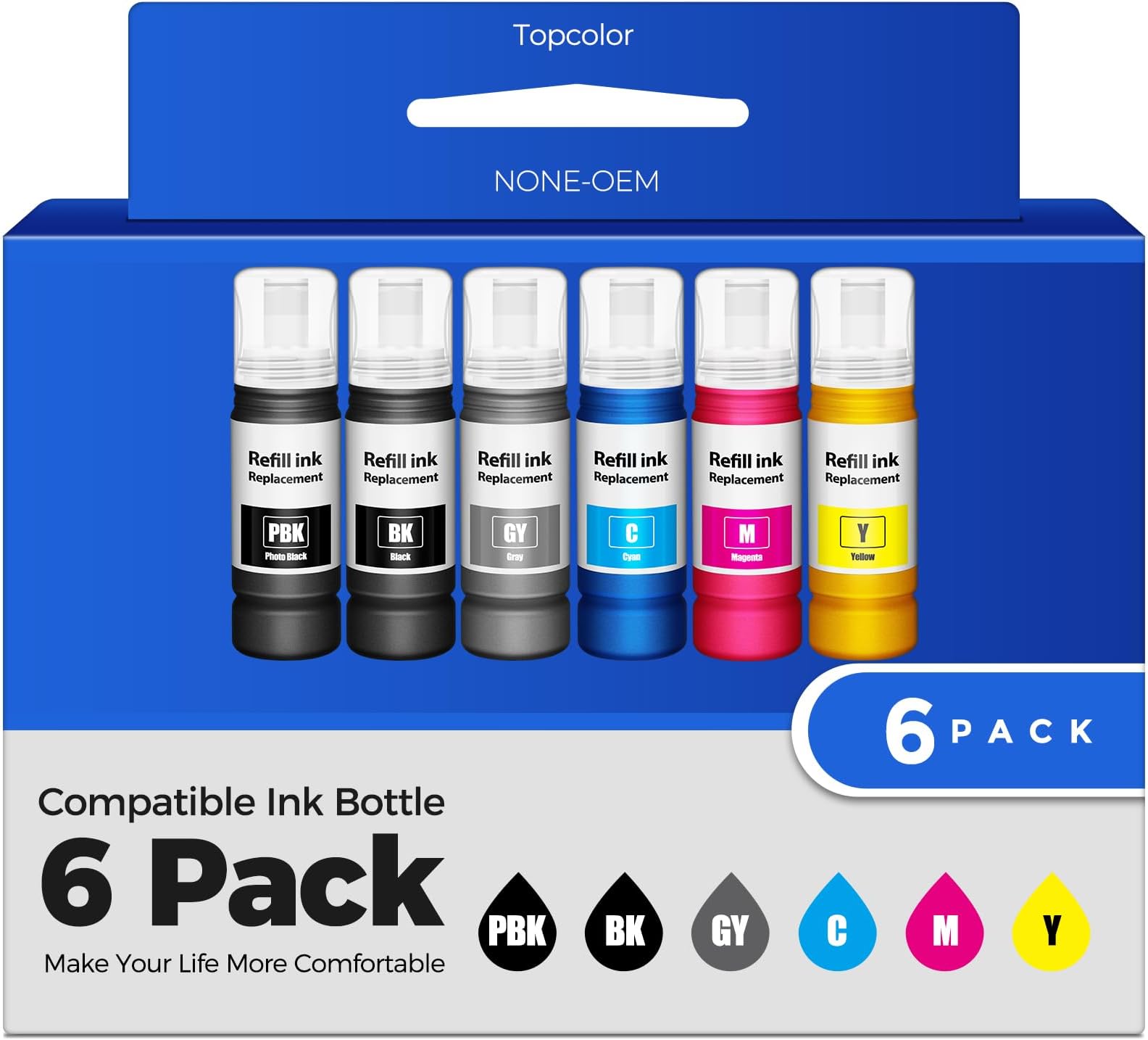 Compatible for EPT552 Ink Bottles 6 Pack ET-8550 ET-8500 Replacement for EPT552 Ink Refill Bottle Work for Photo ET 8550 ET8550 Photo ET 8500 ET8500 8550 8500 Printers (BK PB C M Y GY)