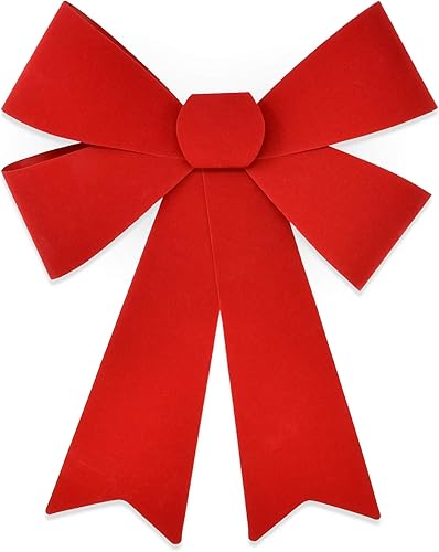 Miniatura 2 de 6 lazos rojos de Navidad de 10.75 x 15.5 pulgadas, hechos de terciopelo y plástico de PVC para decoración de corona grande al aire libre, coronas de