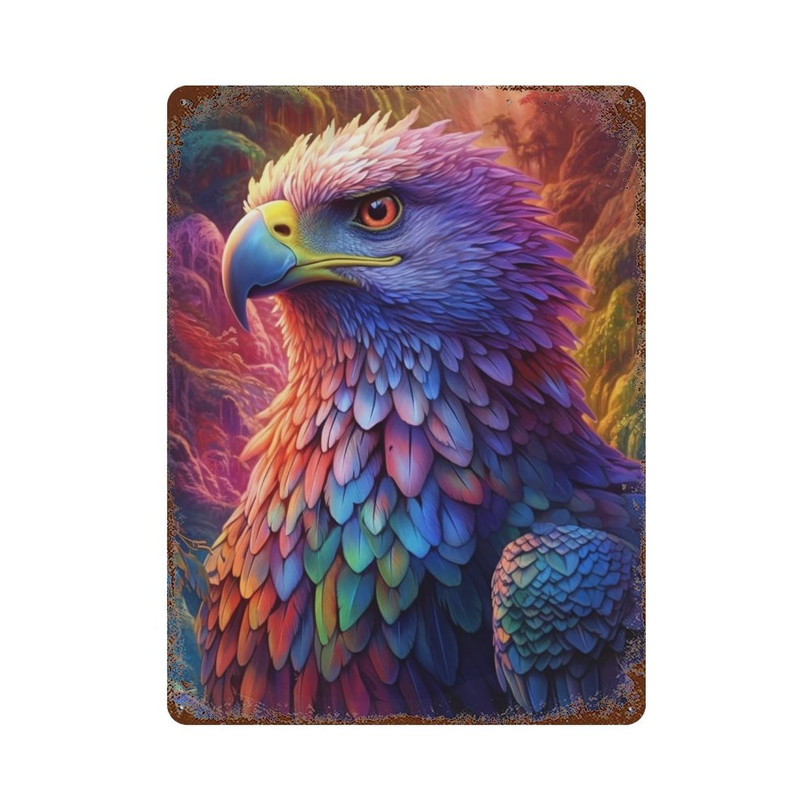 Colorful Eagle Fantasy Artwork Distressed Metal Wall Sign 15.7"x11.8", Ideal for Pub, Kitchen And Man Cave Decor