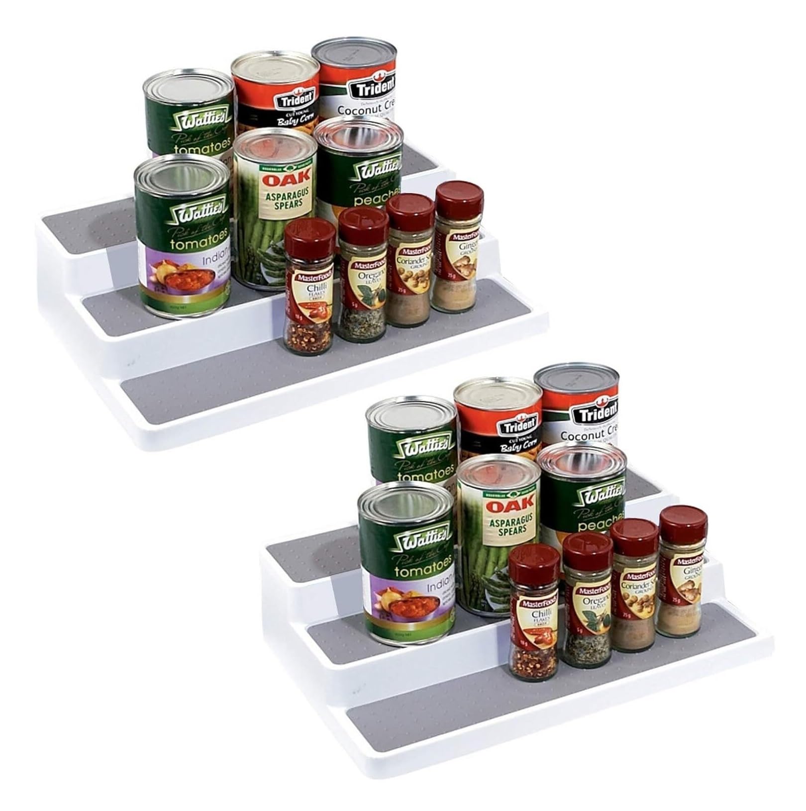 FYIYIEW spice rack, Kitchen Rack 3-Tier Step Spice Plastic Shelf Countertop Cabinet Organizer(2pcs)