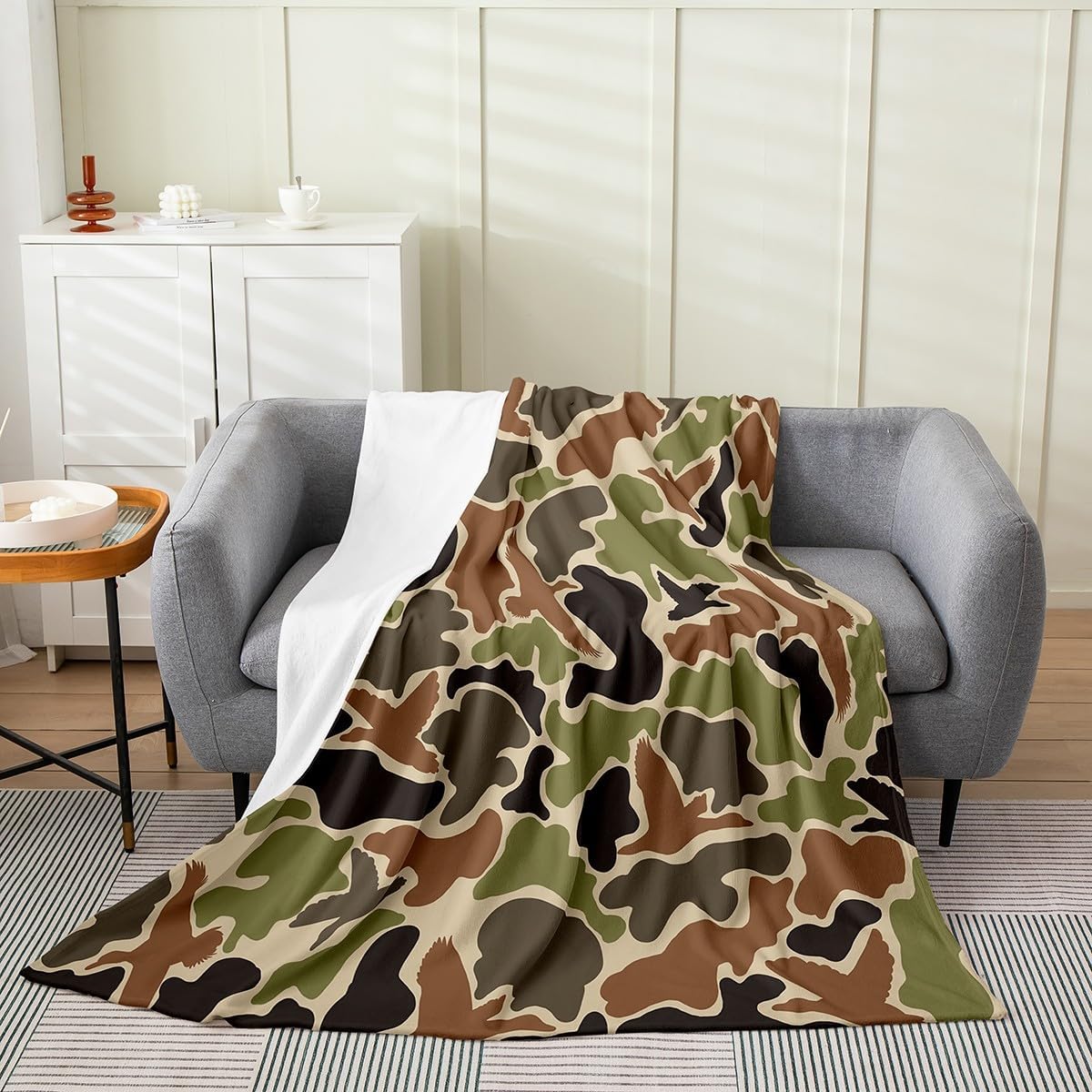 Feelyou Duck Hunter Green Camouflage Hunting Plush Throw Blanket, Baby 30"x40" Kids Black Brown Flannel Fleece Blanket for Sofa Couch Boys Teens Camo Army All Season,Bed Blanket Wild Room Decor - Image 3