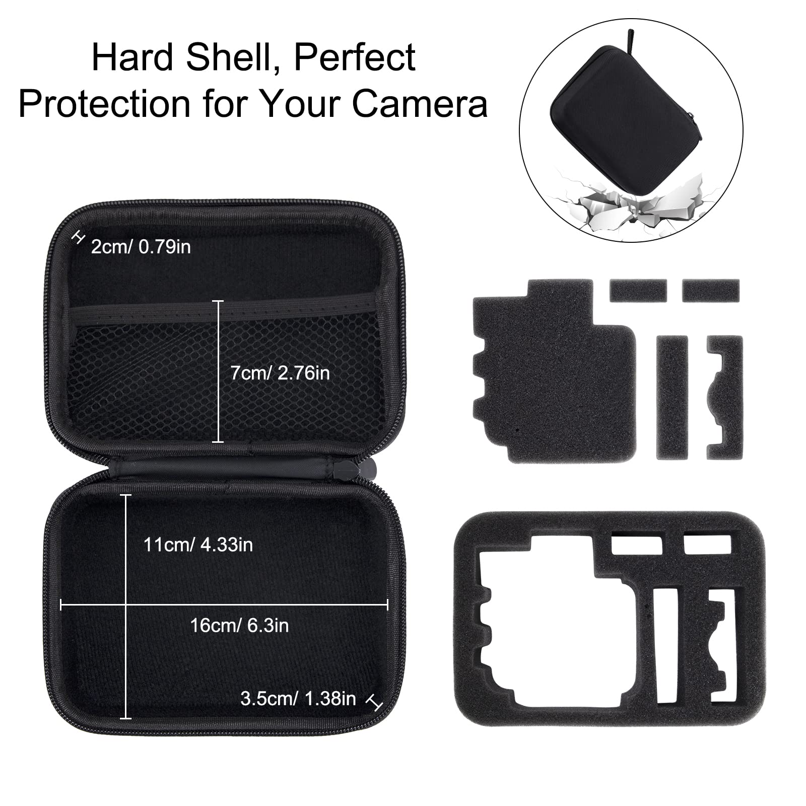 QIMEI-SHOP Etui transportowe i podróżne kompatybilne z GoPro Hero 8/7/6/5/4/3+/3/2 Osmo Action Aparaty i akcesoria Czarny Mały