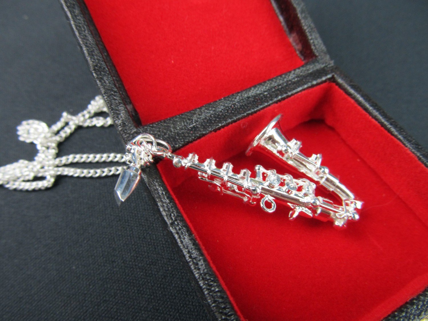 Miniblings Saxofon Kette Saxofonkette Halskette Saxophon versilbert 60cm