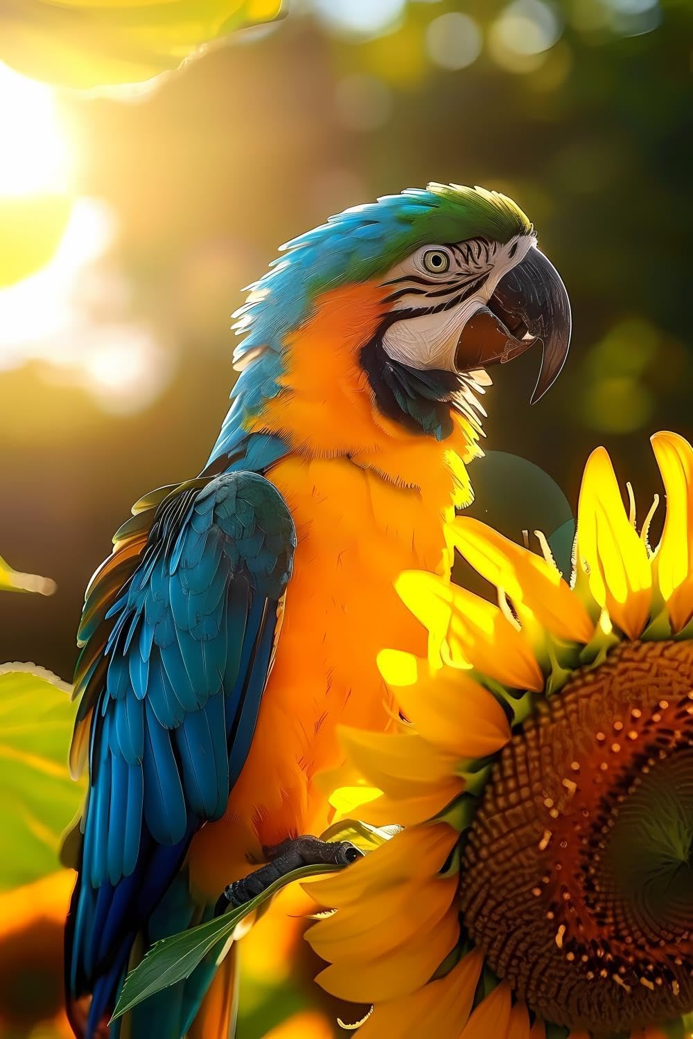 GUAIEUW DIY Parrot Diamond Painting, The Sunflowers and The Parrot Paint by Numbers for Beginners, Full Round Diamond Art Kits for Room Decor & Living Room Decor (12x18 inch)