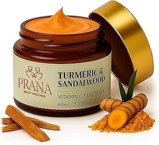 PRANA Sandalwood & Turmeric Face Mask - Natural Cleansing Facial Mask with Ayurvedic Ingredients - Bentonite & Kaolin Clay Mask - Brightening, Hydrating, Anti-Aging - Vegan & Cruelty-Free Mask (60ml)