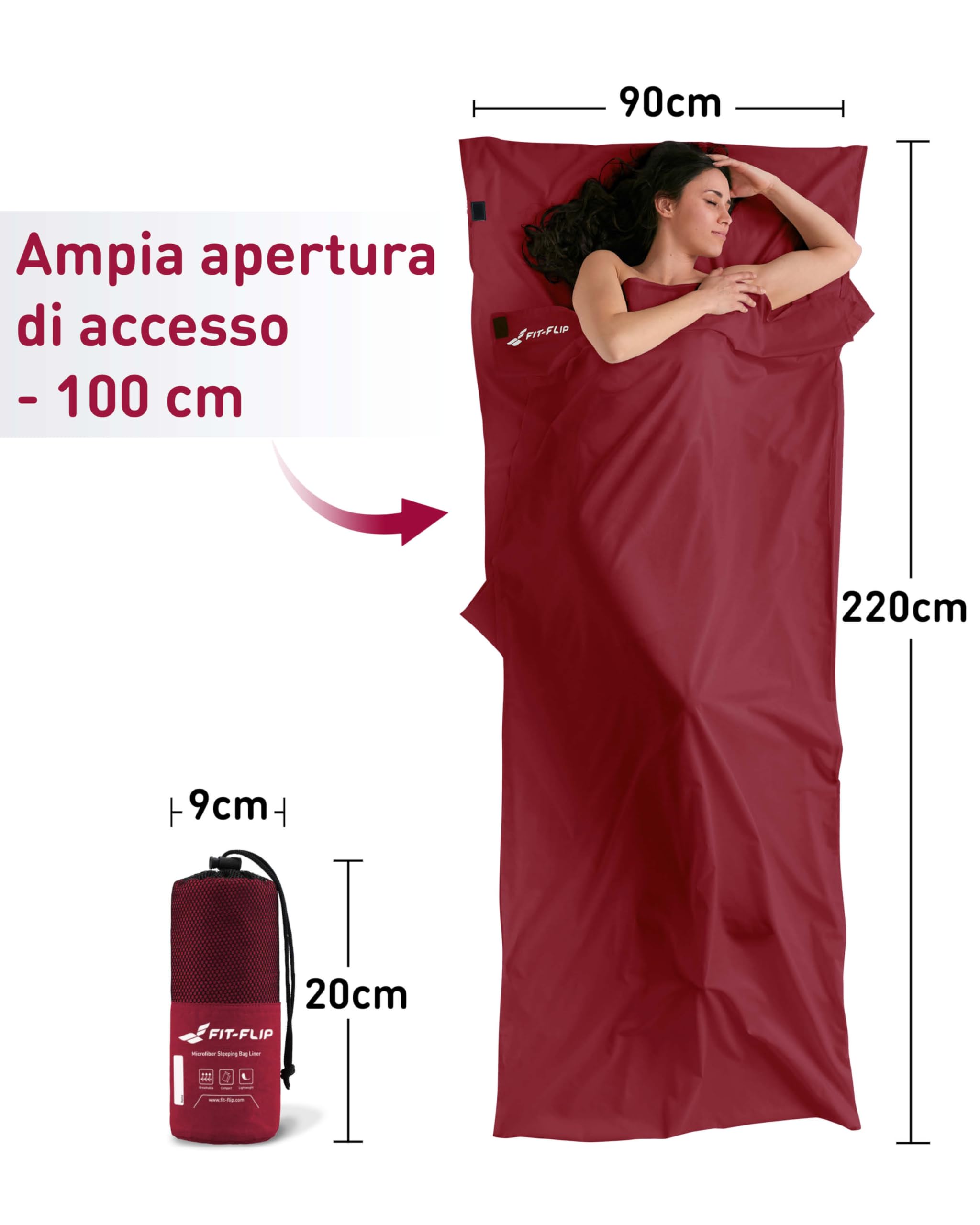 Fit-Flip Sacco Lenzuolo da Viaggio - 100% Cotone o Microfibra - Sacco a pelo con scomparto per cuscino - Sacco Letto singolo ultraleggero e compatto - Sacco a Pelo leggero Estivo