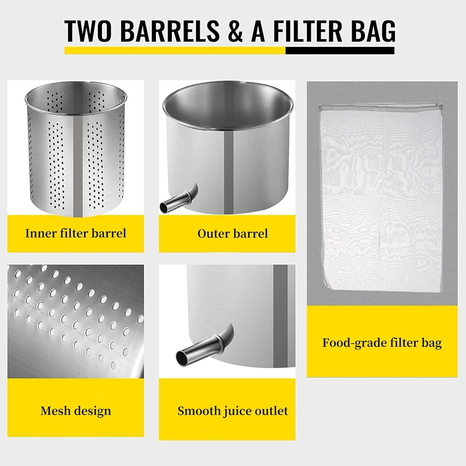 2L Manual Juice Press, Herb Fruit Cheese Press, Food Grade Stainless Steel Juicer Presser for Fruit Cider Wine Olive Oil