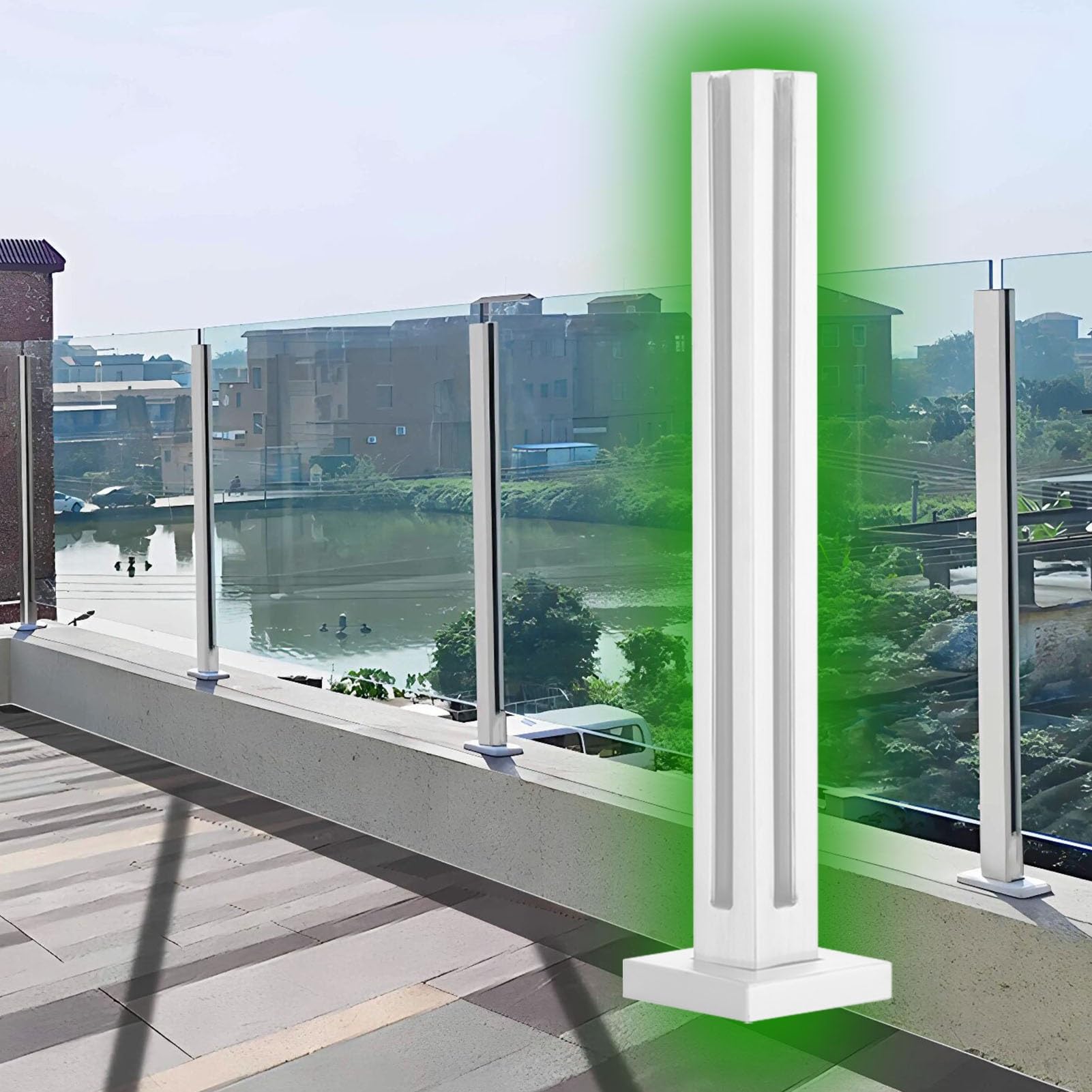 Poteau de garde-corps en acier inoxydable blanc pour verre de 10 à 12 mm H 115 cm