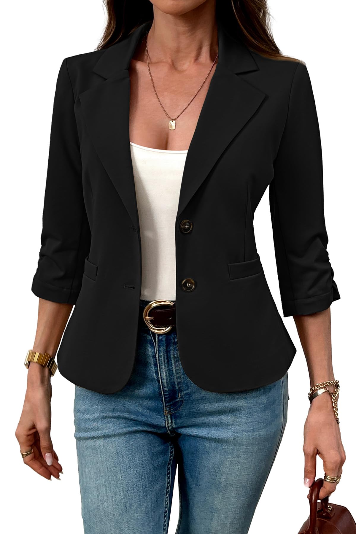 ELLEVEN Women's Casual 3/4 Sleeve Knit Blazer