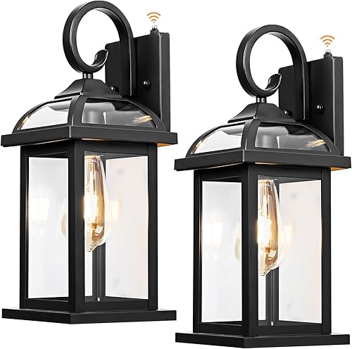 Vista 9 de Paquete de 2 lámparas exteriores negras, luces de pared de aluminio antioxidante para luces de porche de casa, luces IP65, impermeables, de vidrio