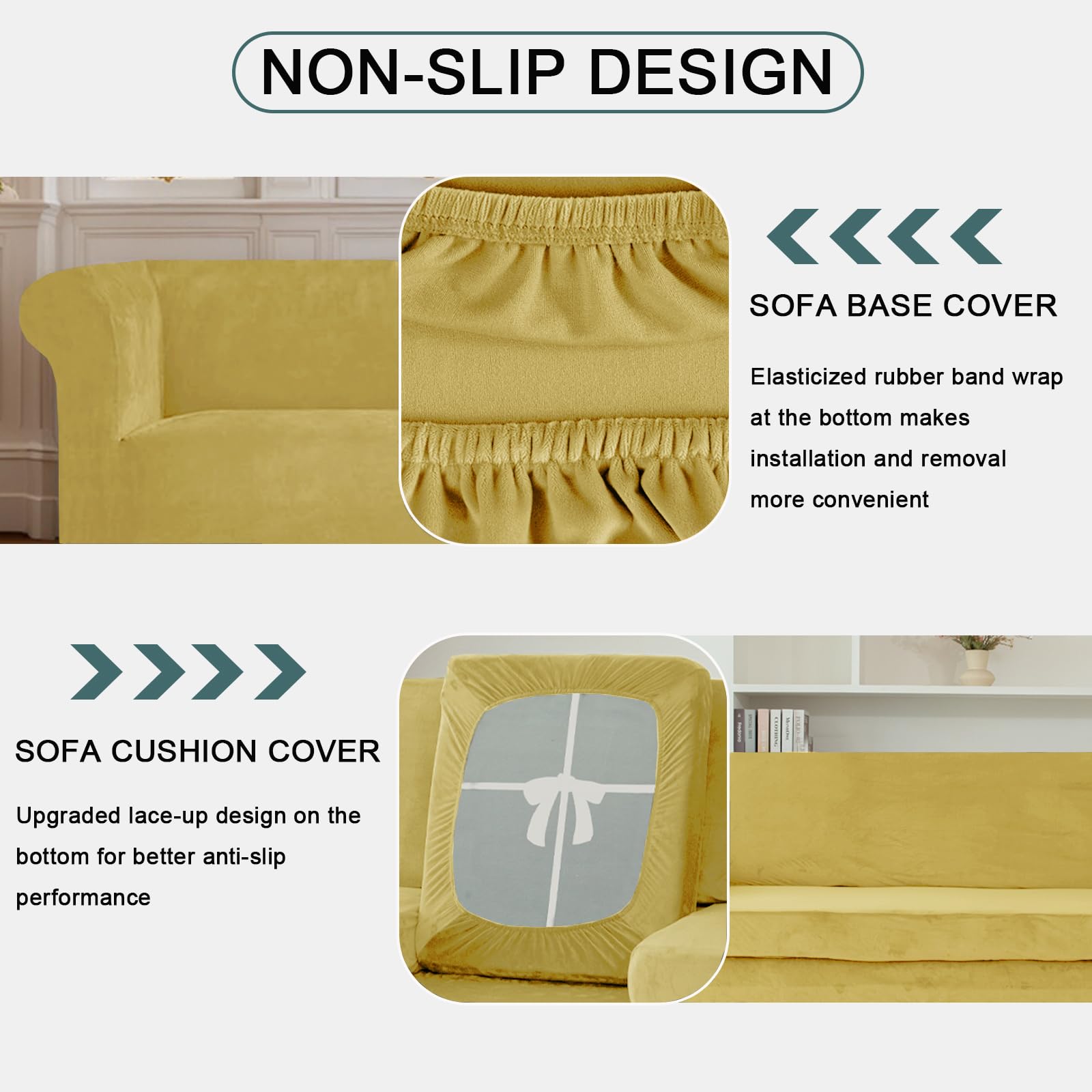 Velluto Copridivano Chesterfield 1/2/3/4 Posti Fodera Per Divano Elasticizzato Fodere Per Cuscini Antiscivolo Antimacchia Lavabile (Giallo,SOFA)