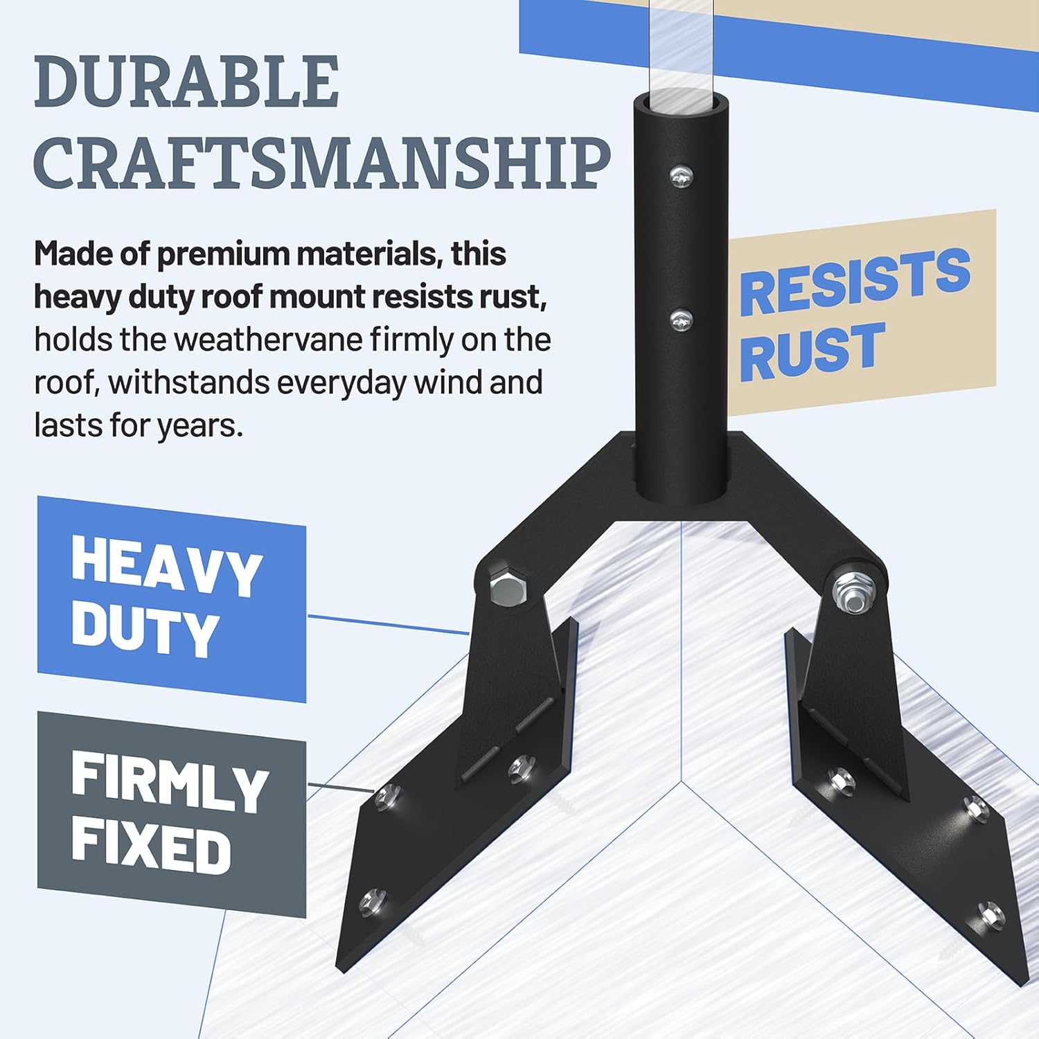 Adjustable Weathervane Roof Mount, 401AL Sturdy Mounting Bracket Fits Good Directions Standard Size Weathervane Pole Up to 3/4" Diameter
