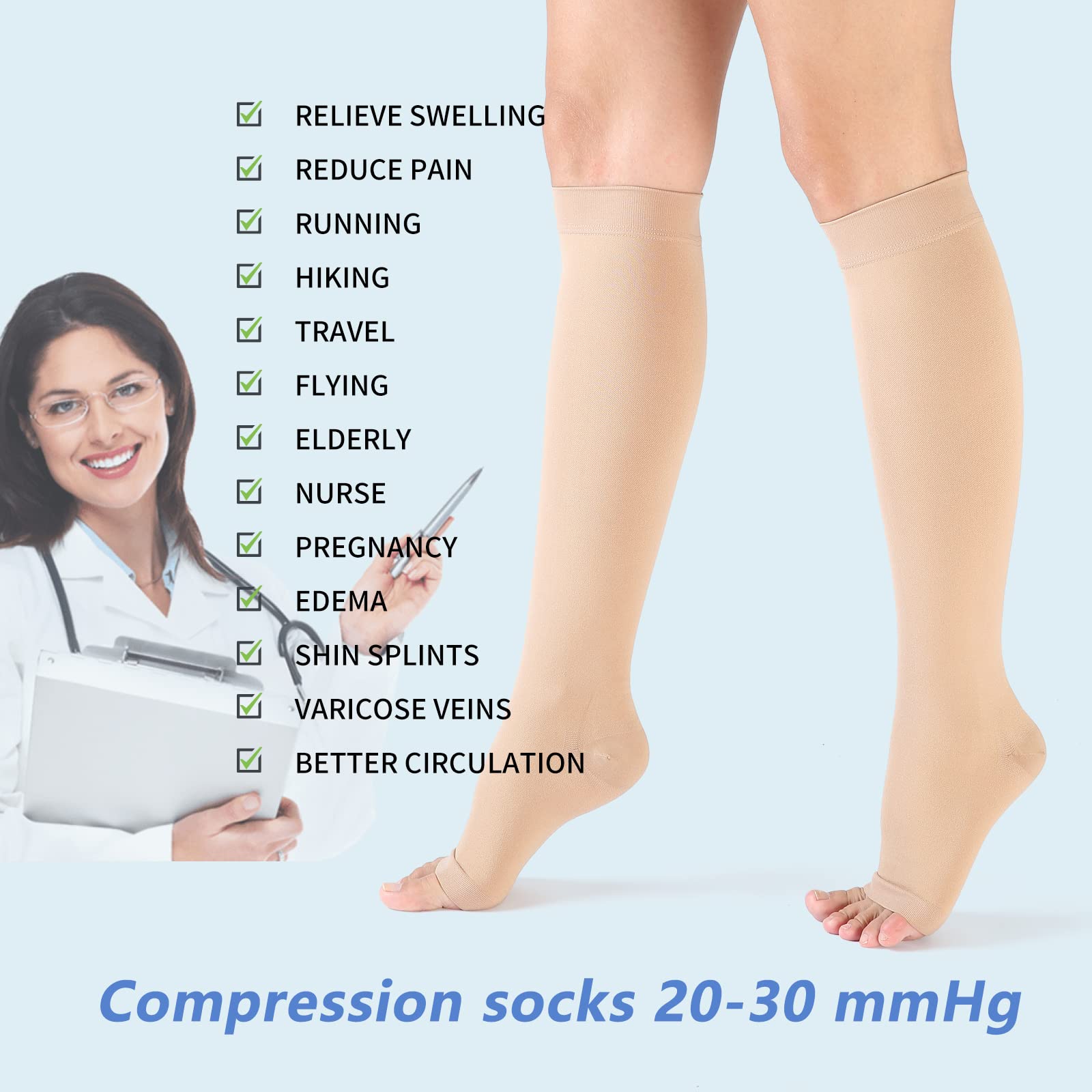 VARCOH Bas de Contention Femme,Taille Plus (S-4XL) Chaussettes de Contention Homme/Femme 20-30 mmHg, Idéales pour les Varices et la Circulation Sanguine dans les Jambes
