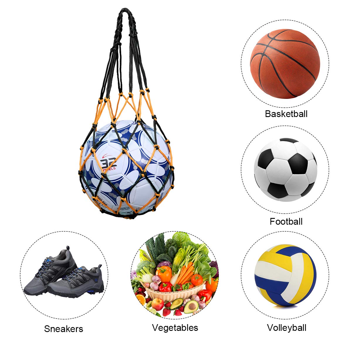 Rete Portapalloni Per Calcio - Borsa A Rete Per 10-15 Palloni - Traspirante E Portatile - Foto 4