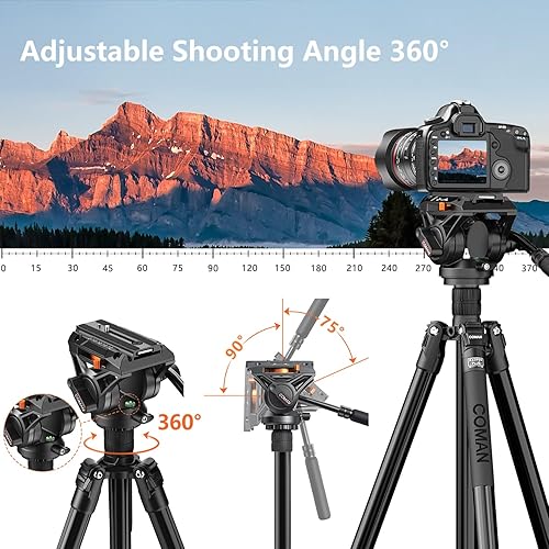 Miniatura 6 de COMAN Trípode de cabezal líquido para videocámara DSLR trípode monopie de cámara profesional de alta calidad con cabezal de líquido de 360 grados
