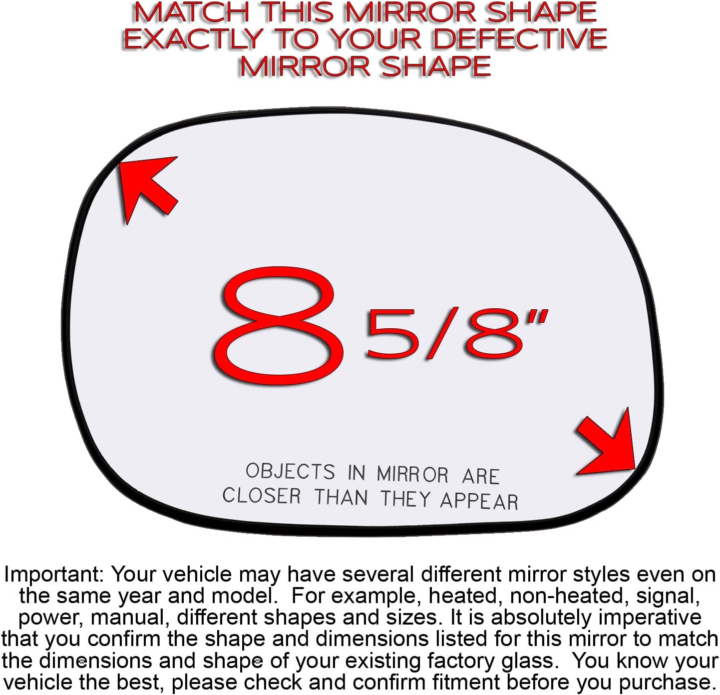 Passenger Side Mirror Glass Assembly Compatible with Ford 1997-2003 F150, 1997-1999 F250, 1997-2002 Expedition Right Hand Non-Heated F85Z17K707AC F65Z17K707AB