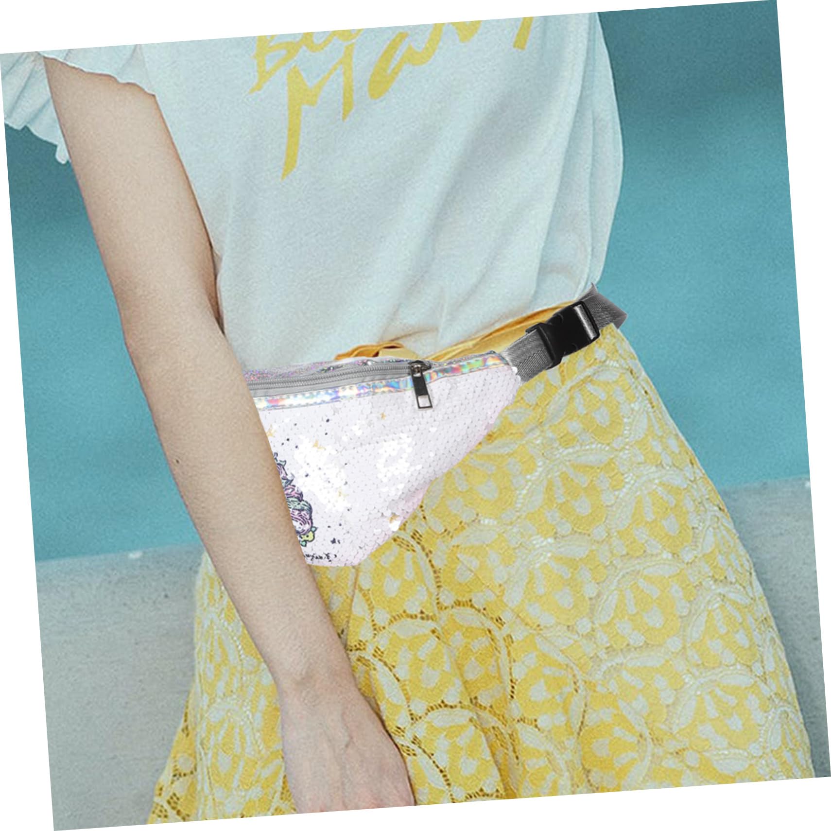 3stücke Sequin Bauchtasche Für Damen Verstellbarer Sportgürtel Für Fitness Festivals Und Reisen Glänzende Cartoon-Tasche Für Handy Und Essentials Weiß