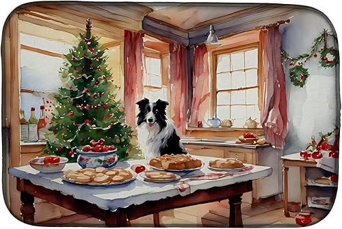 Miniatura 1 de Caroline's Treasures DAC3742DDM Border Collie Christmas Cookies Dish Drying Mat Absorbent Dish Drying Mat Pad for Kitchen Counter Dish Drainer Mat
