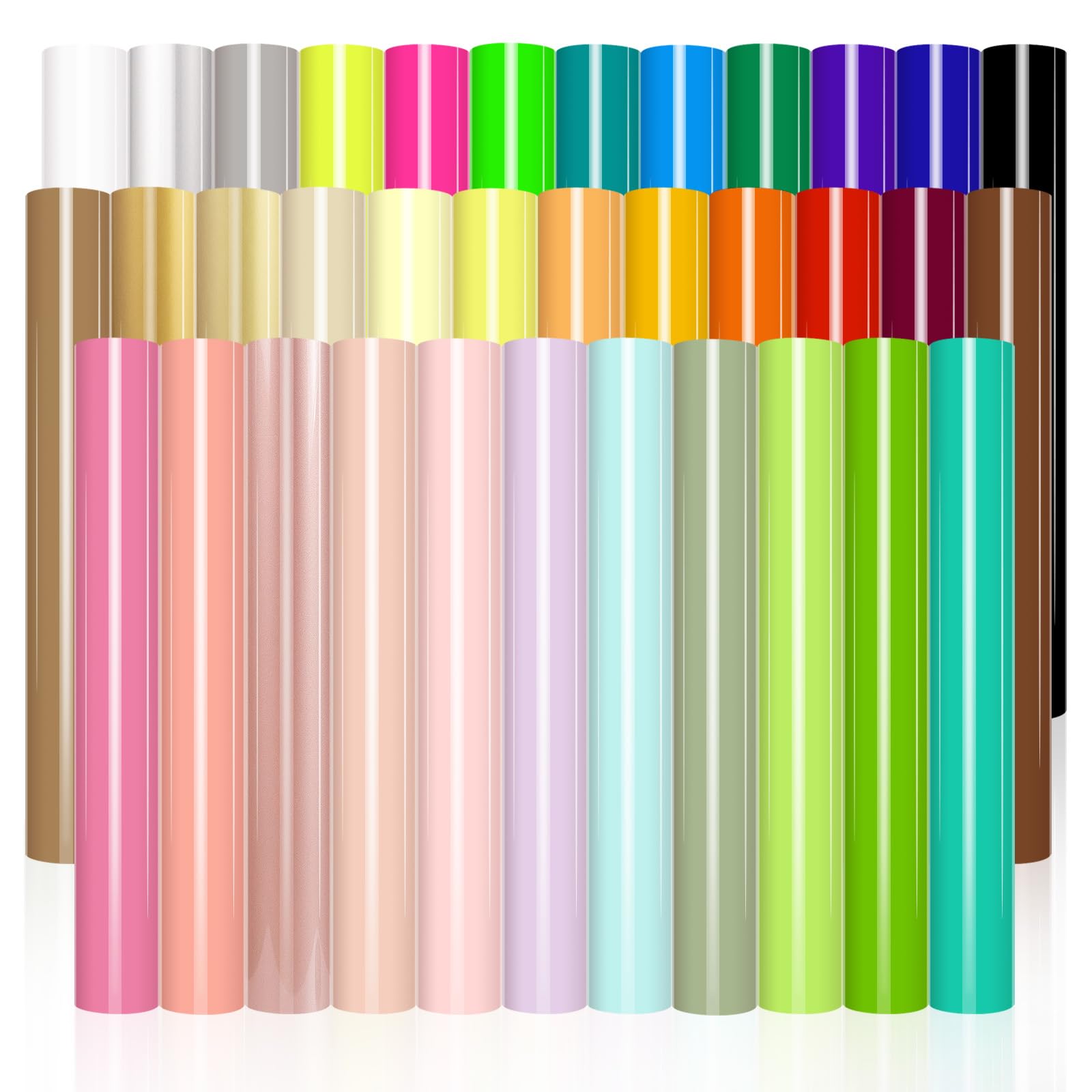 Heat Transfer Vinyl Bundle 35 Colors HTV VinylSheets 12" x 10" Iron on VinylPack Multicolor Heat Press Vinyl for DIY T-Shirts Fabrics