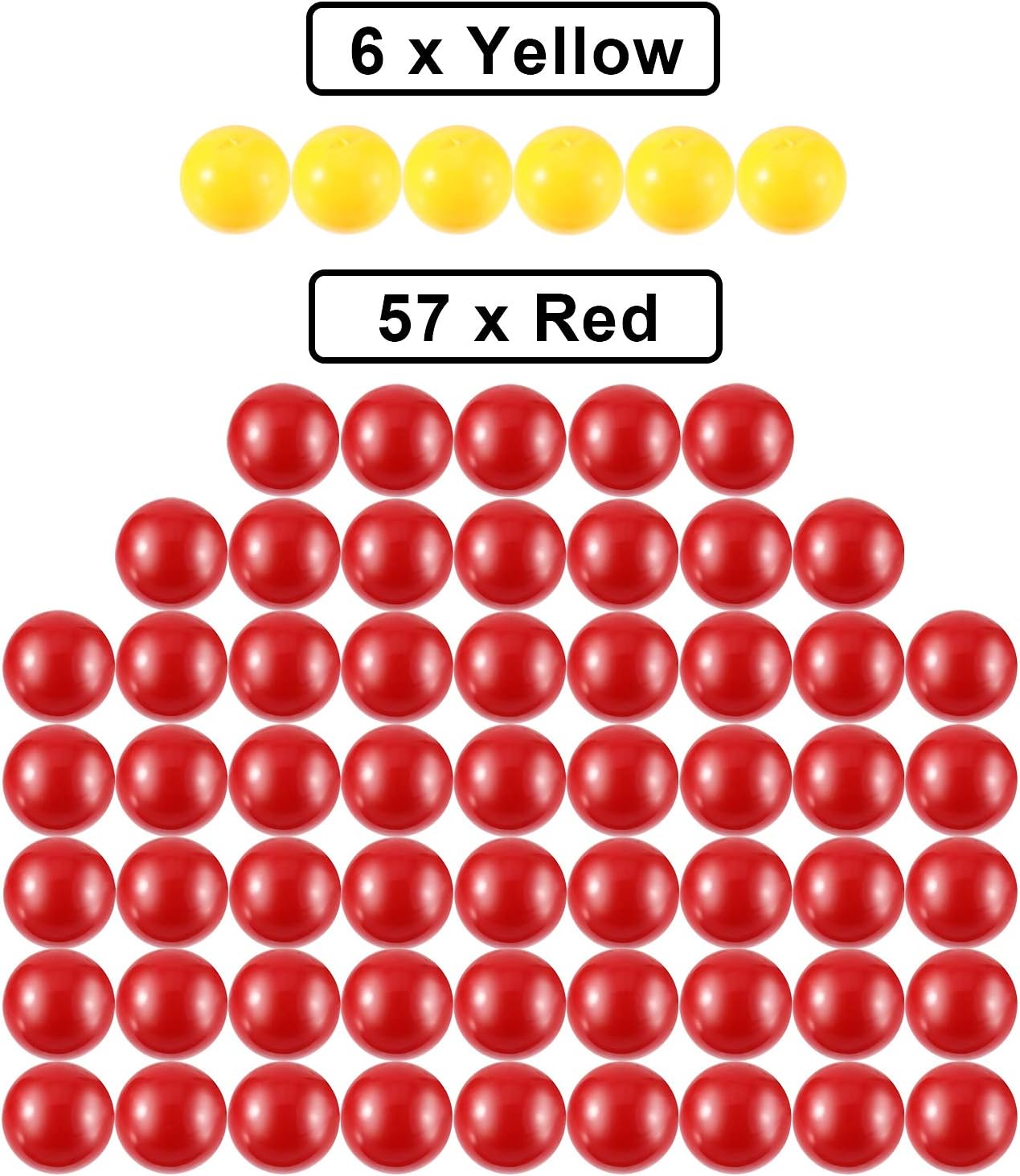Gejoy 63 Pieces Game Replacement Marbles 3 Set Game Replacement Balls Compatible with Hungry Hungry Hippos, 57 Red Balls and 6 Yellow Balls