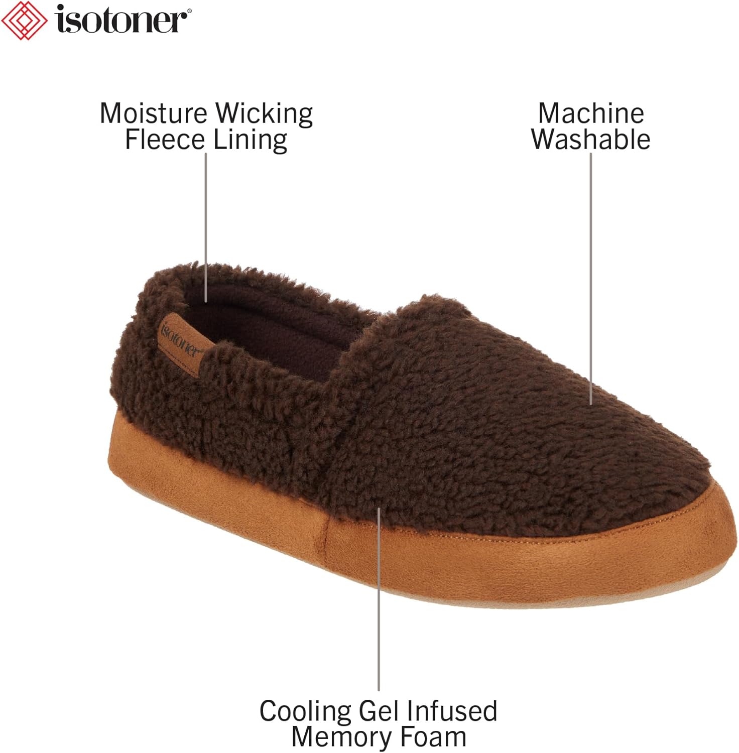 isotoner mens Berber Aspen Closed Back Slippers With Memory Foam Comfort and Breathable Lining - Image 2
