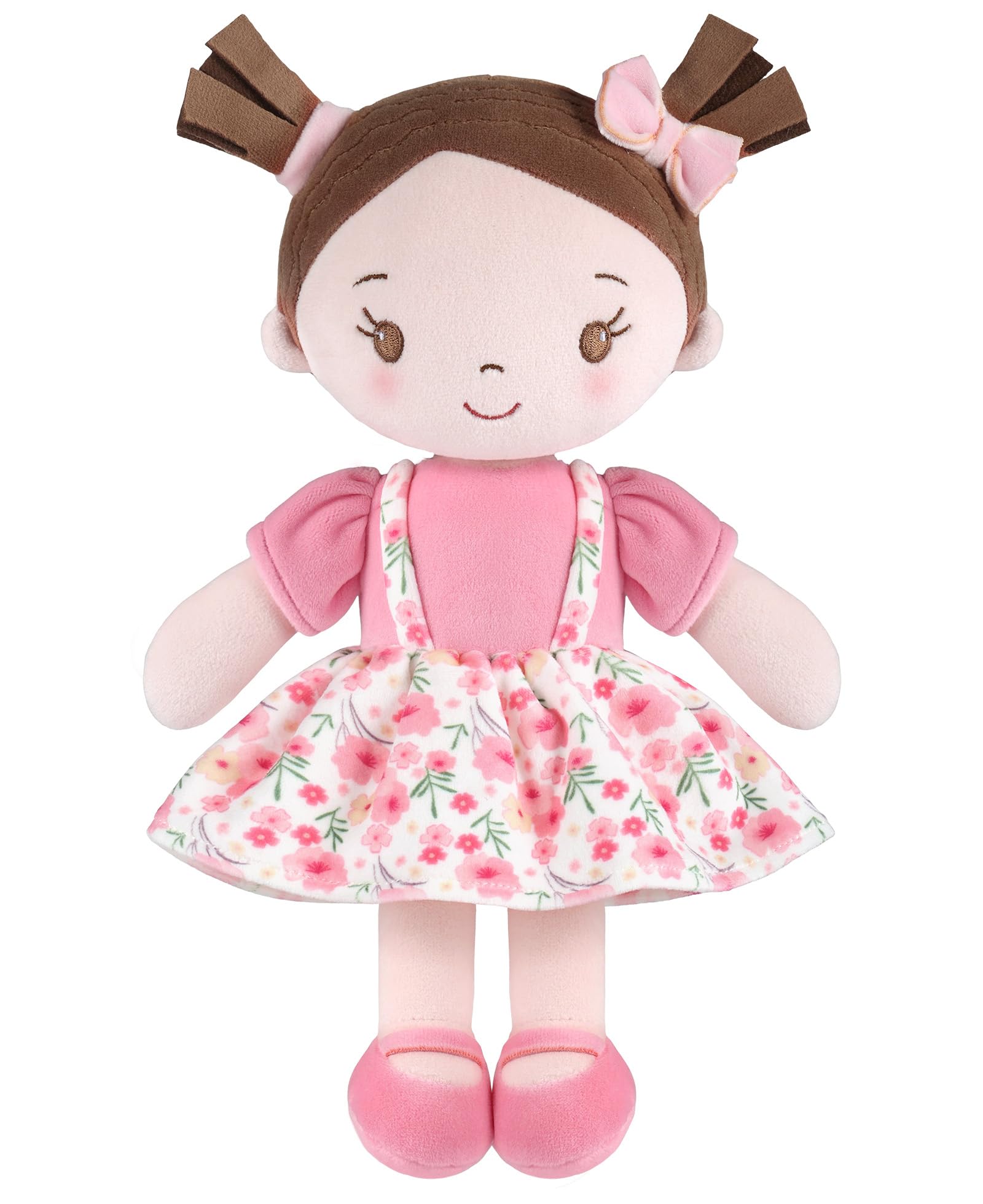 Soft Doll Rosie 12" Rag Doll, Spandex Plush, Pink Top & Floral Pinafore — image 1