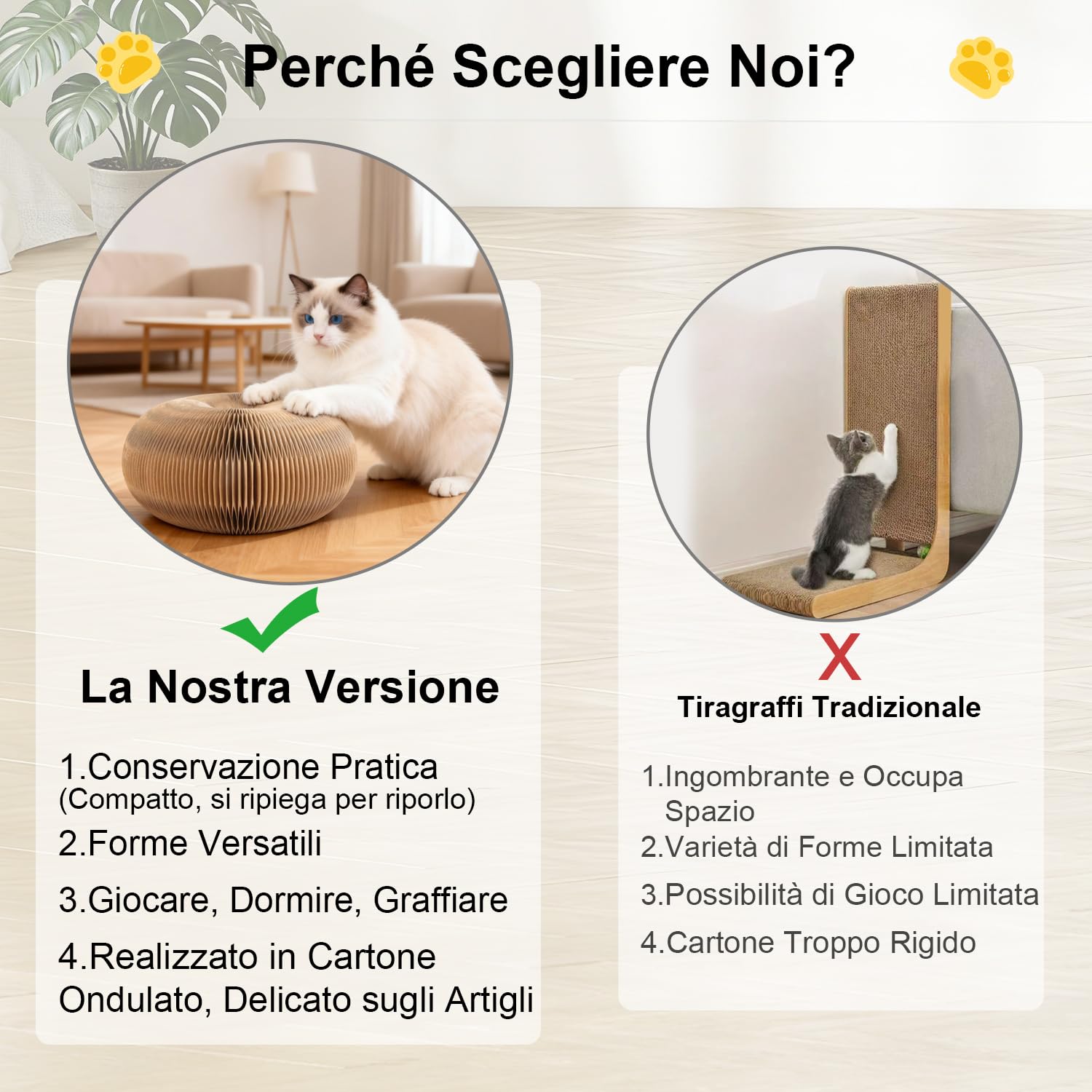 Magic Organ Tiragraffi per gatti | 2 in 1 pieghevole con campanella | Giocattolo interattivo e casetta di cartone per gatti domestici (Taglia standard - Bianco)