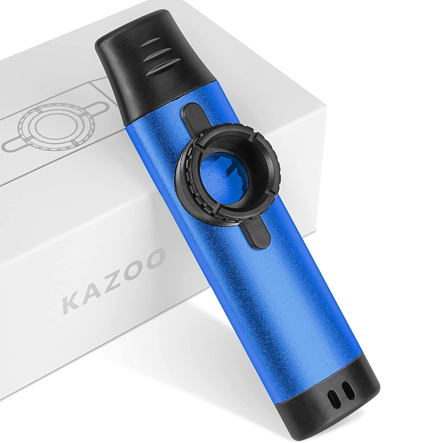 Chehery Metal Kazoo with 5PCS Flute Diaphragms, Adjustable Tone Kazoo Instrument for Kids/adult Gift and Party Favors, Music Accompaniment for Guitar, Ukulele, Violin, Piano Keyboard (Blue)