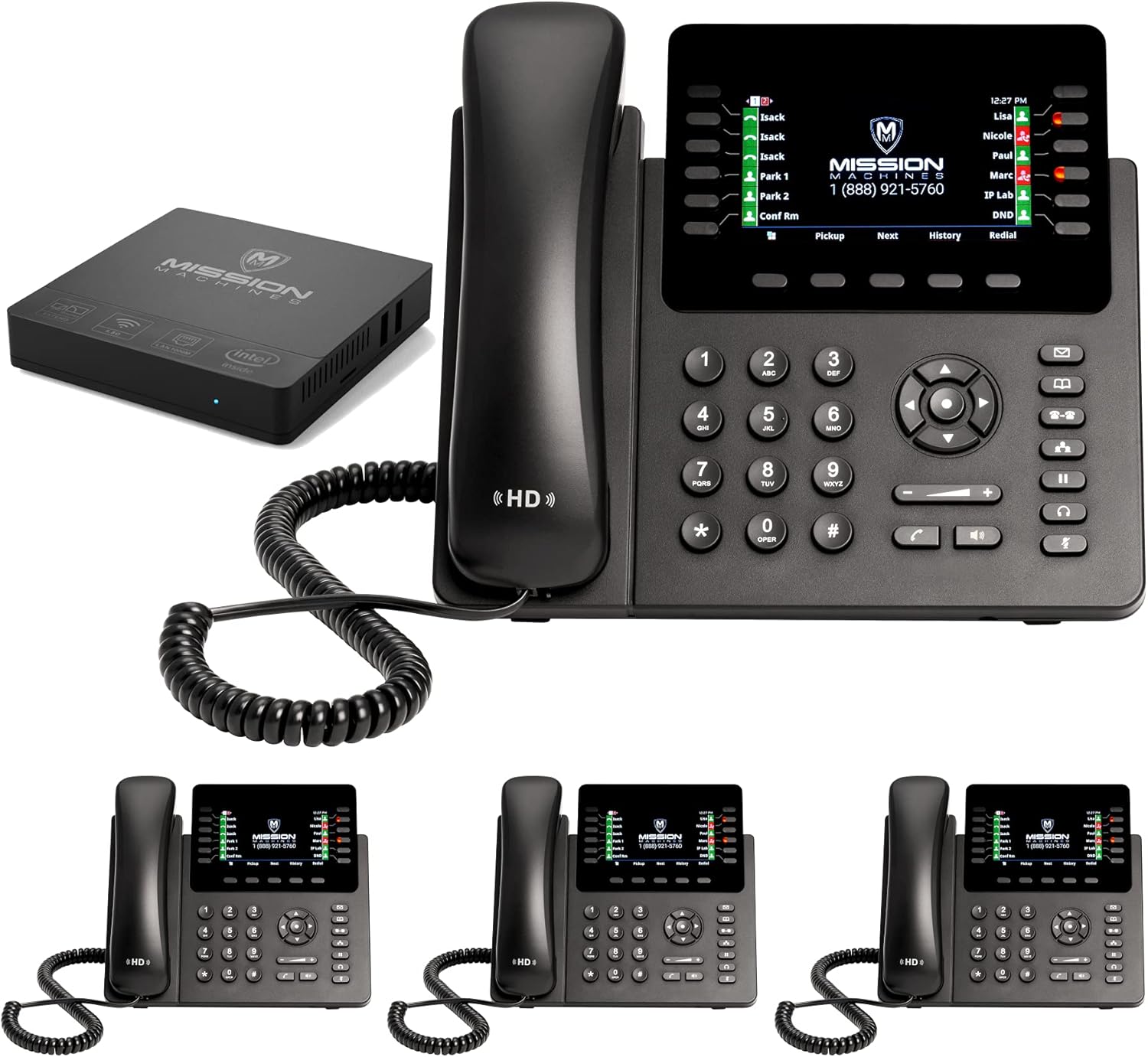 Mission Machines S-100 Business Phone System: Advanced Pack - Auto Attendant/Voicemail, Cell & Remote Extensions, Call Recording & Mission Machines Phone Service for 2 Month (4 Phone Bundle)