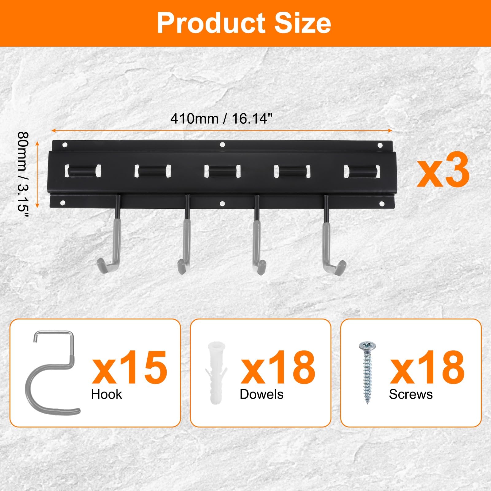 QUARKZMAN Portaherramientas de Jardín Kit, Soporte Metálico de Pared Empalmable con Ganchos Gris para Herramientas Colgador para Escobas Fregonas Sótano Garaje, 123cm Largo Total
