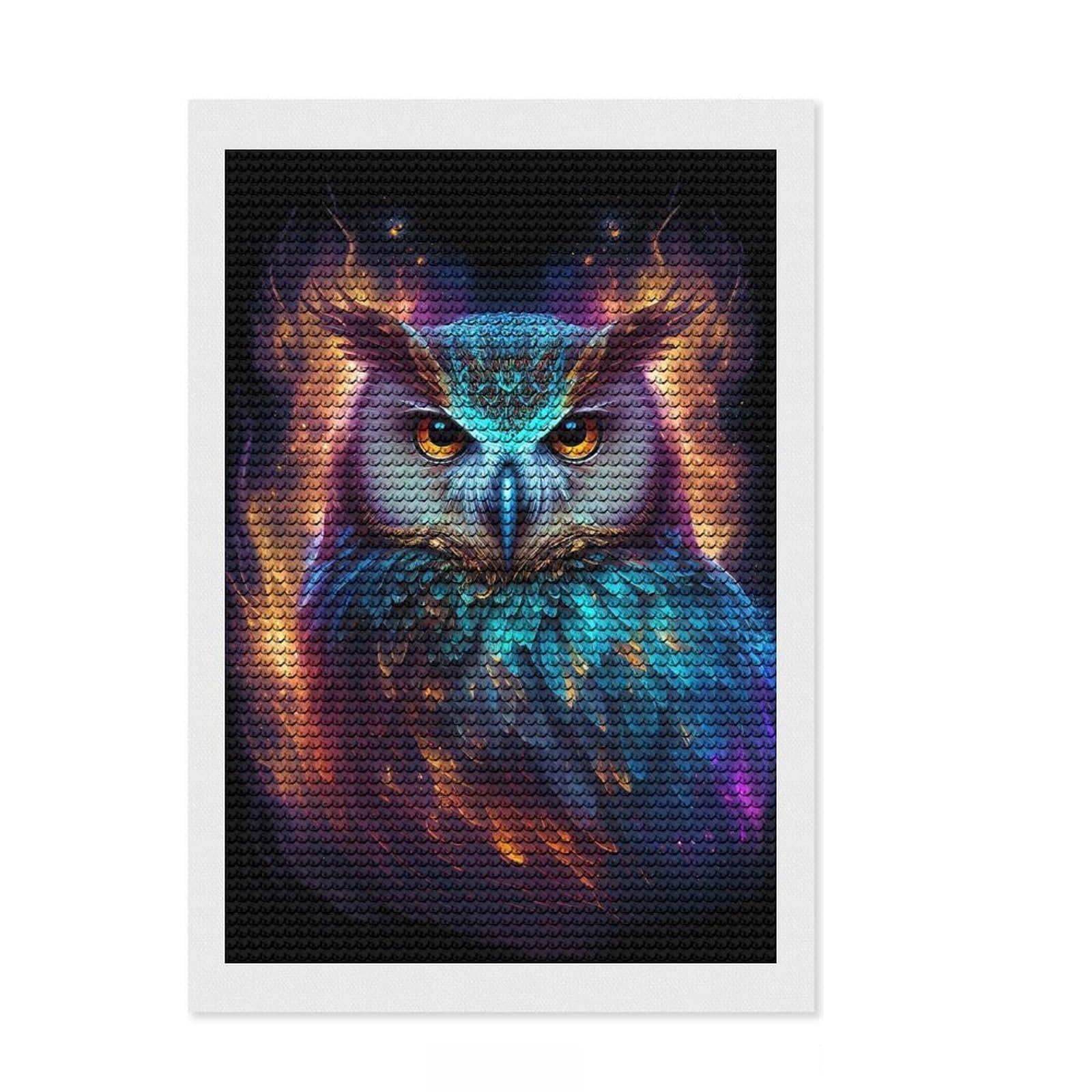 Junmoney Nebula Owl V1 Diamond Art Canvas 8"x12", Satisfying Creative Project, Sparkling Round Gems, Stress Relief Craft, Office Decor