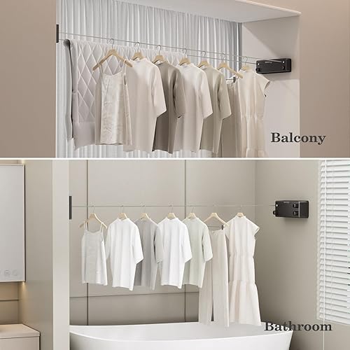 Vista 7 de Danpoo Tendedero retráctil para exteriores/interiores, líneas dobles para colgar ropa con alambre de acero de 13.8 pies, línea de ropa resistente