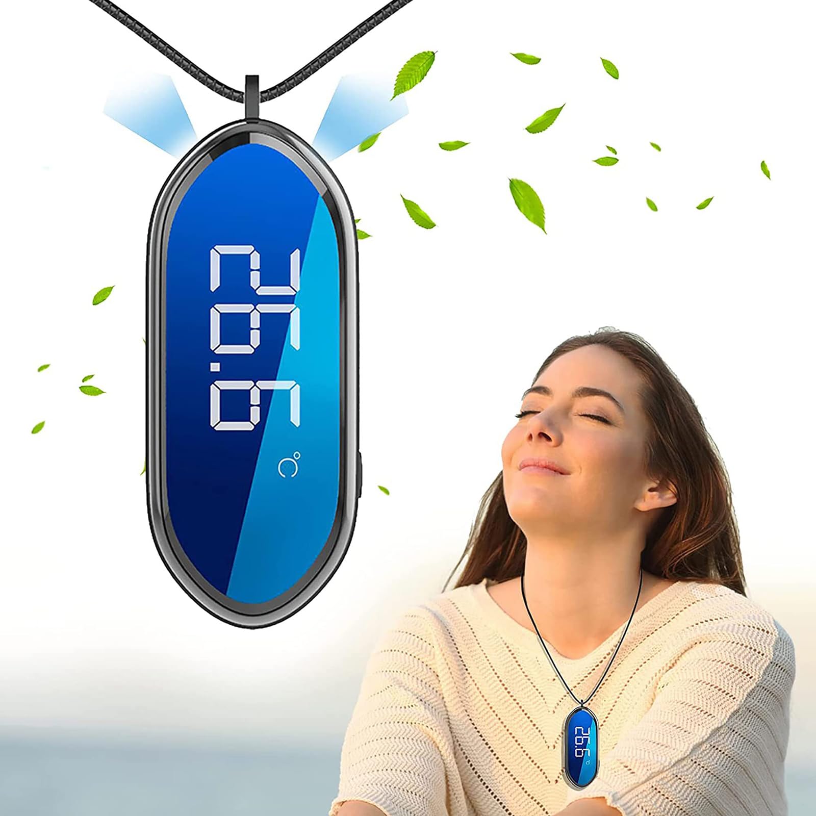 Collar purificador de aire personal, ionizador portátil con control de temperatura y humedad, purificador de aire recargable portátil para coche, oficina, dormitorio y avión