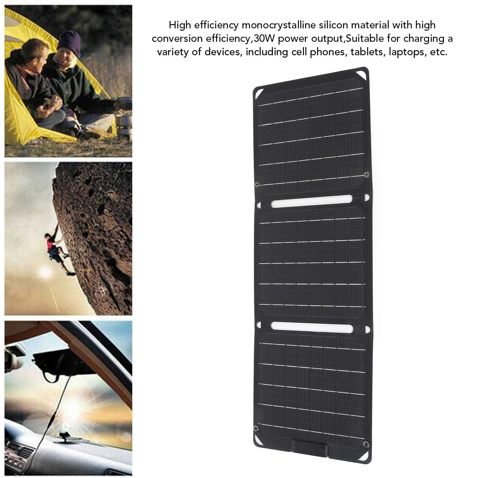 Cryfokt Caricatore Monocristallino Portatile Compatto con Pannello Solare da 30 W per Laptop, Tablet, Telefoni, Viaggi All'aperto