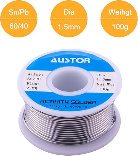 Miniatura 9 de AUSTOR Alambre de soldadura de núcleo de colofonia de plomo de estaño 60-40 para soldadura eléctrica (3.53 oz, 0.031 in)
