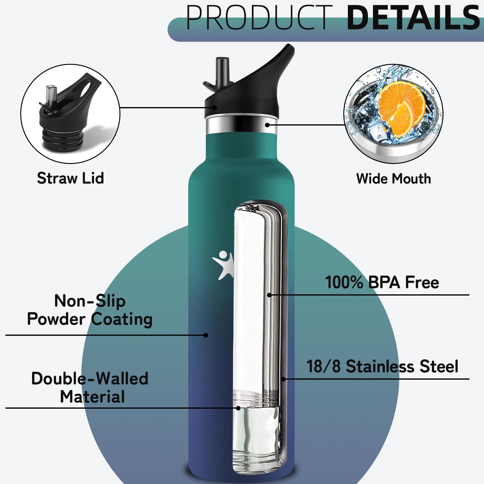 Borraccia Termica, Borraccia 1 litro, Senza BPA, Bottiglia Termica, Con filtro e Cannuccia, Borracce Termiche, Mantiene Caldo per 12 Ore/Freddo 24 Ore, Borracce per Trekking, Yoga, Ciclismo