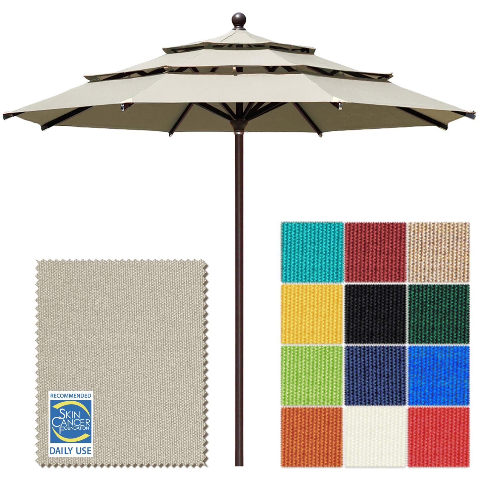 Photo 1 of EliteShade USA 10-Year-Non-Fading 11Ft 3 Tiers Patio Market Umbrella Outdoor Cylinder Auto Push-up Table Umbrella with Ventilation, Antique Beige