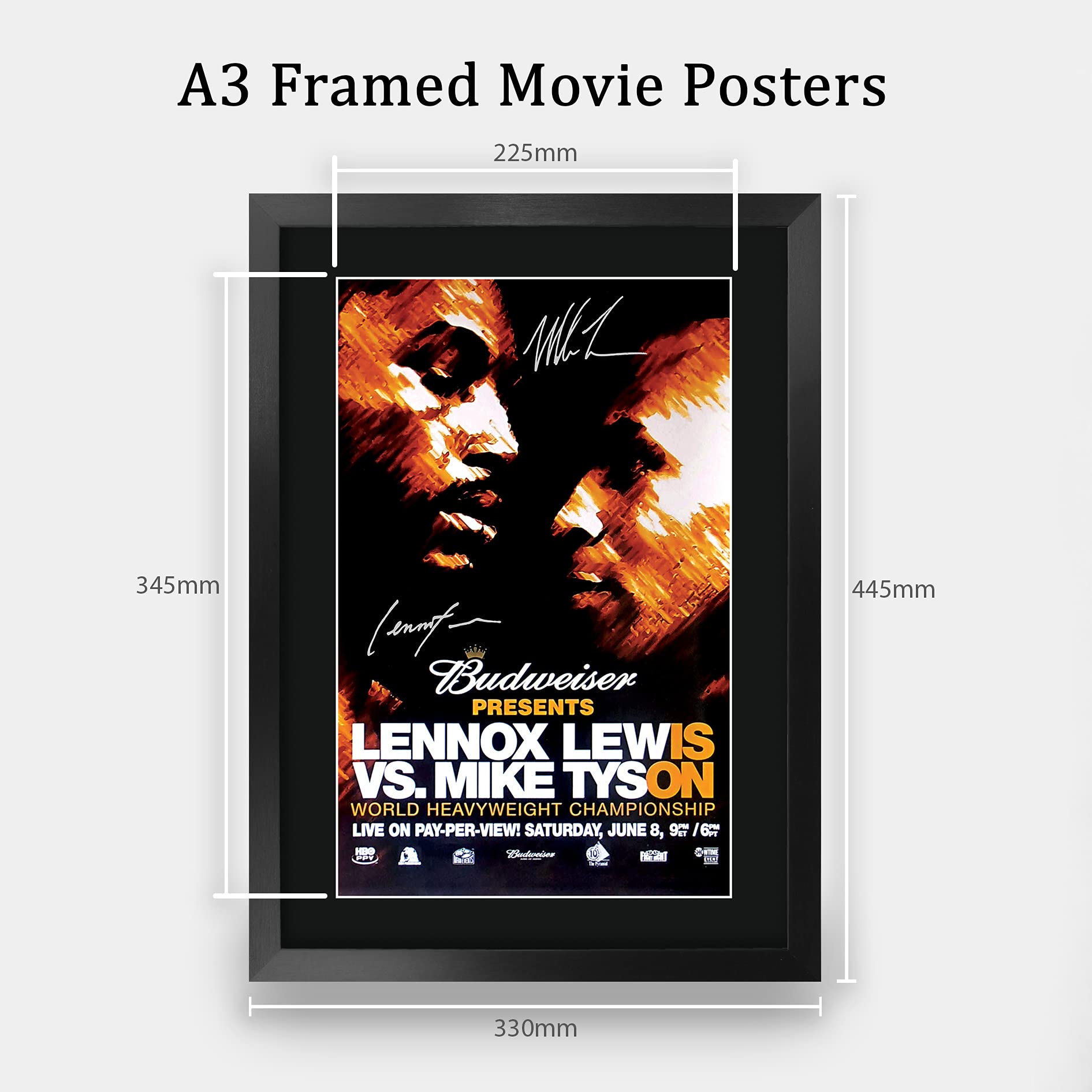 HWC Trading FR A3 Lennox Lewis vs. Mike Tyson Gifts Printed Signed Autograph Poster for Boxer Memorabilia Fans - A3 Framed - Image 2