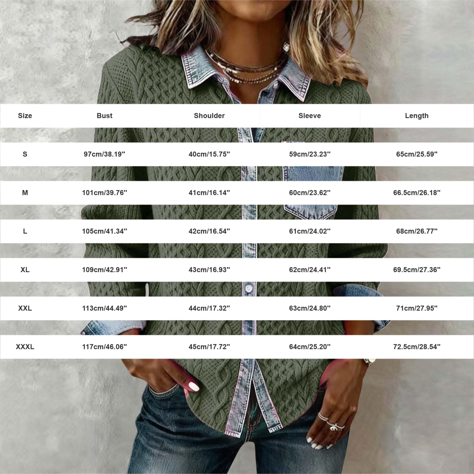 Camicia in Denim Patchwork Donna Chic Ed Elegante Manica Lunga Maglione Girocollo Tinta Unita Maglione Top Outdoor Grandi Taglie Abbigliamento per Primavera Autunno Inverno Giacca Moda