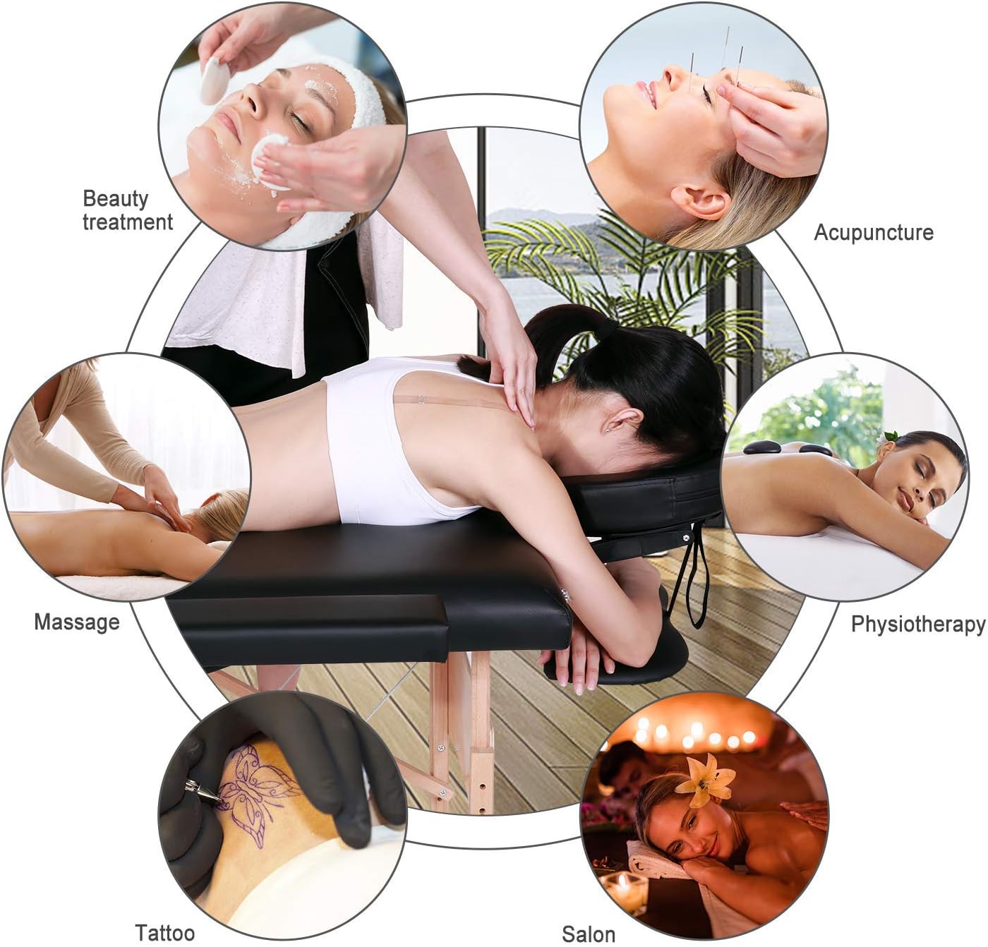 N A Massage Table 3 Fold Portable Facial Bed SPA Bed Treatment Table 84" 3 Fold Height Adjustable with Carrying Bag (Black)
