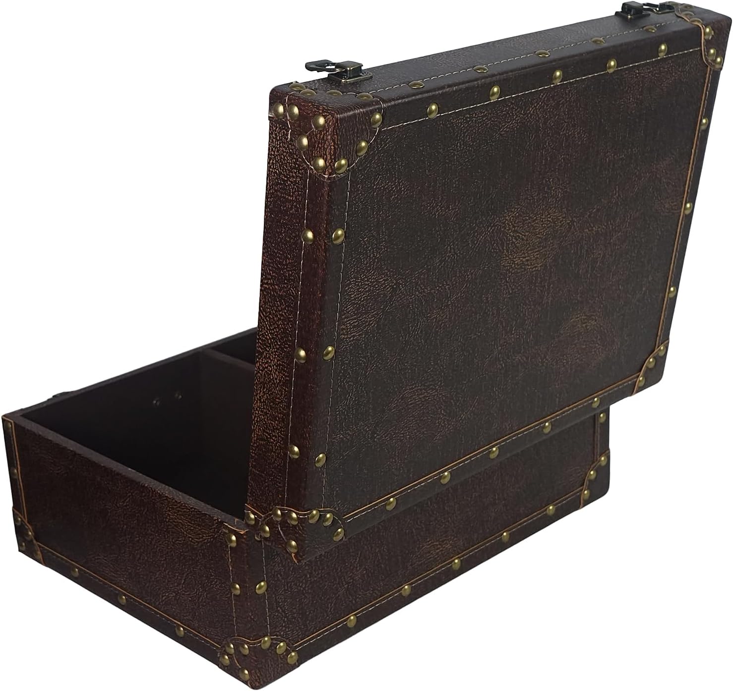 DreamsEden Large Wooden Decorative Storage Trunk - Wood Leather Treasure Chest Box Vintage Suitcase, 13.8" x 11.8" x 6.9"