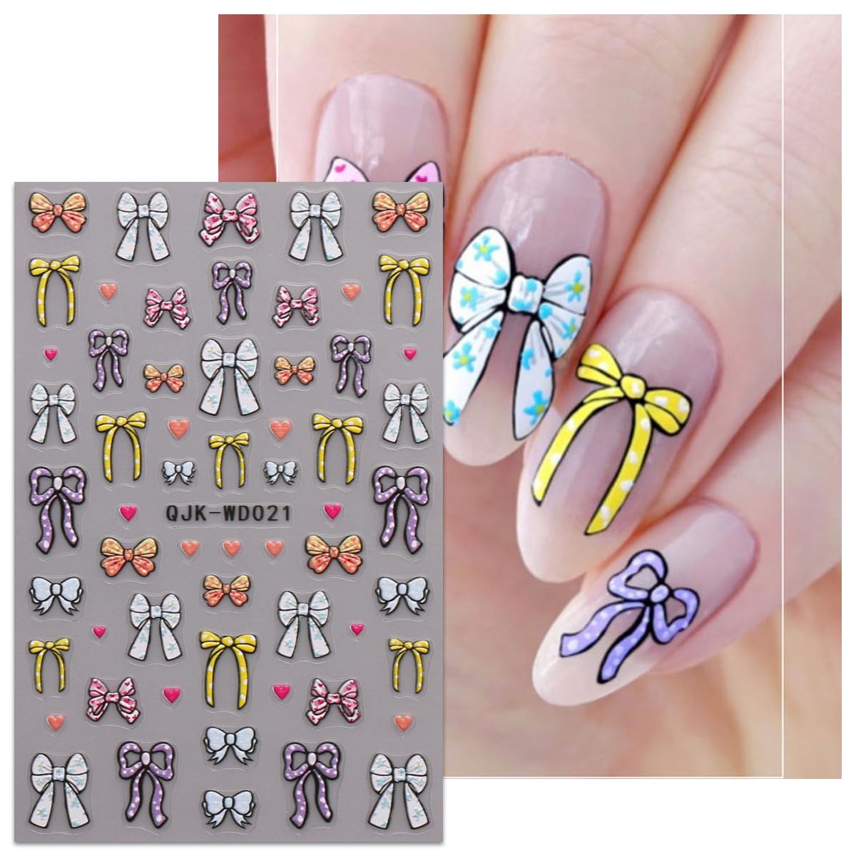 6 Blatt Nagelsticker Mit Herz & Schleifen-Muster – Selbstklebend, Für DIY-Nageldesign
