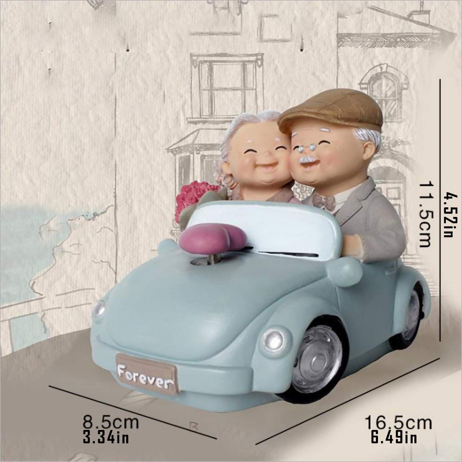 Statua Coppia Anziani | Regalo Anniversario Matrimonio | Decorazione Casa | San Valentino | Resina Dipinta A Mano | Simbolo Amore Eterno - Foto 3