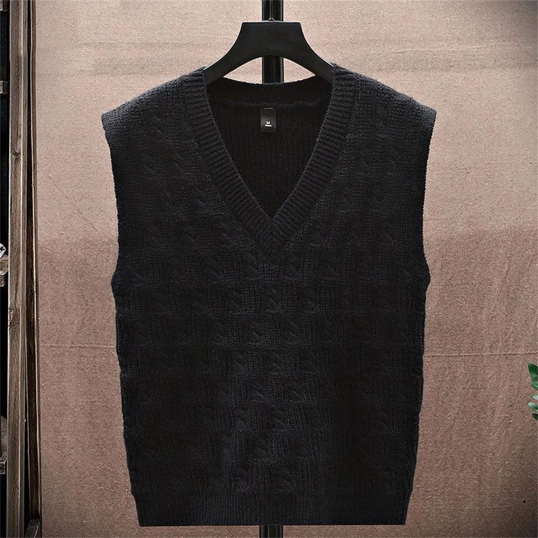 Men Middle Age Thicken V-Neck Sweater Vest Sleeveless Waistcoat Warm Knitted Loose Pullover Tops