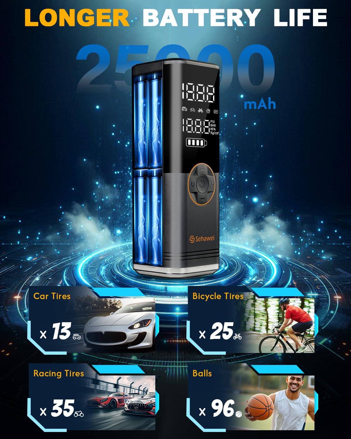 Compressore Aria Portatile Auto 150PSI - Ricaricabile 7800mAh, Silenzioso E Con Display LED - Foto 9