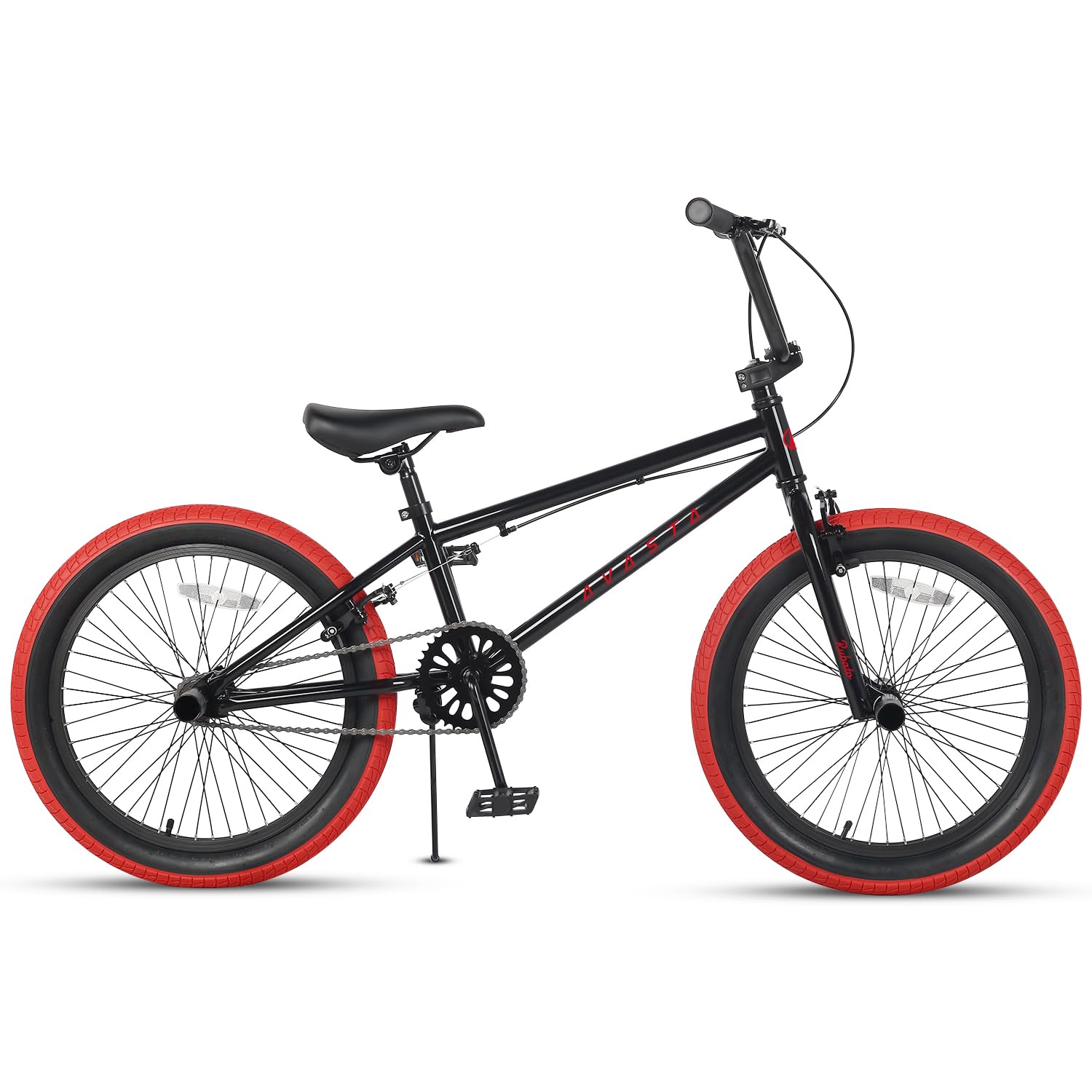 AVASTA 20 Pulgadas Freestyle niños BMX Bicicleta para 6 7 8 9 10 11 12 13 14 años niños niñas jóvenes Adultos y Pilotos de Nivel Principiante con 4 Peg, Negro con neumáticos