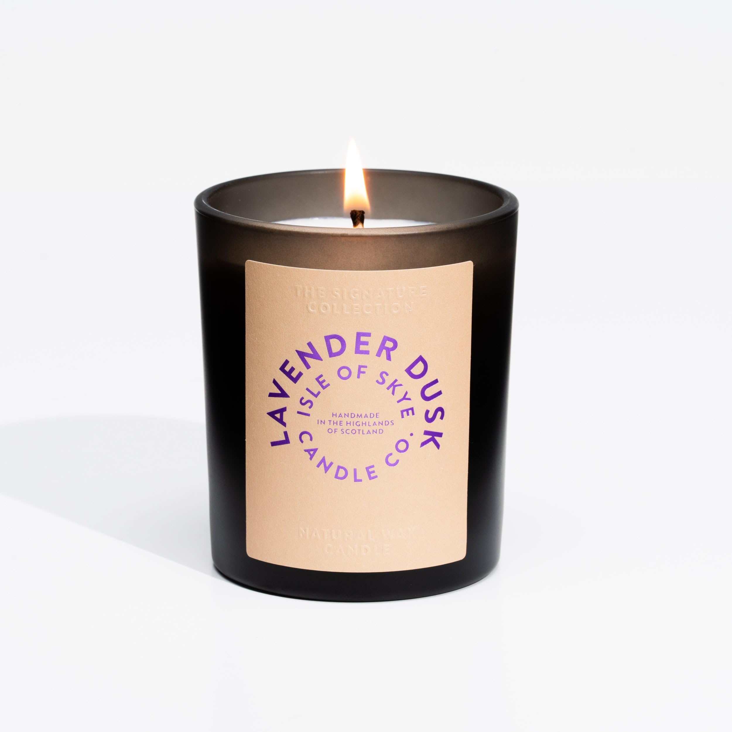 Isle of Skye Candle Company Lavender Dusk Black Tumbler | Natural Soy Wax Candle | Handmade in Scotland | Premium Scented Candle | Elegant Black Jar, Engraved Wooden Lid | 45 Hours Burn Time